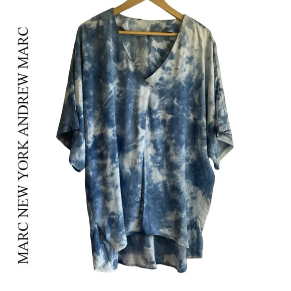 Marc New York Tops - 90%OFF❣️Marc New York Andrew Marc Blue Tie Dye V-Neck Short Sleeve Tunic Top, 1X